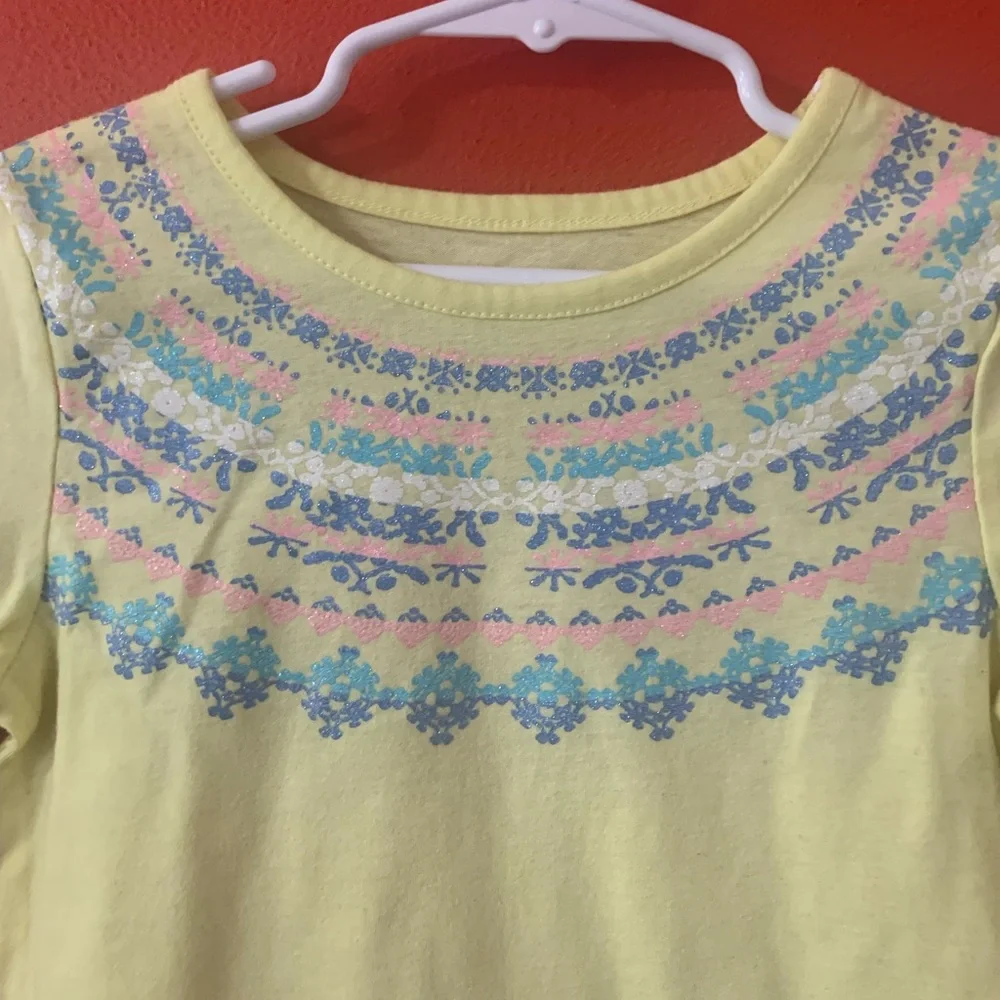 Epic Threads Yellow Long Sleeve Tee with Blue and Pink Flakes Girls 6